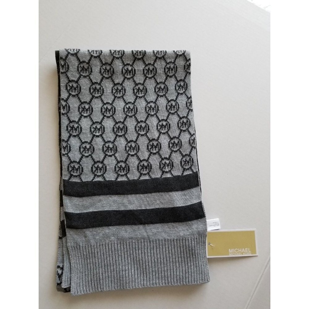 NEW MICHAEL KORS SCARF GRAY/BLACK W/ LUREX ACRYLIC - Picture 1 of 3